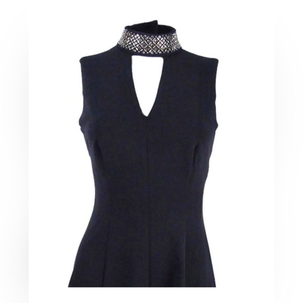 Calvin Klein Black Gold Metallic Embellished Mock Neck Fit & Flare Dress size 12 - Picture 2 of 8